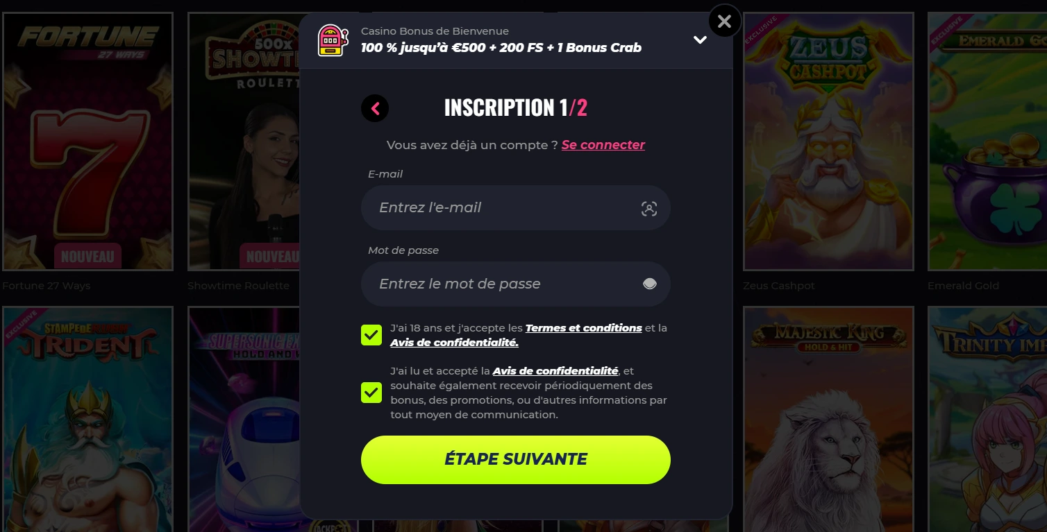 Fonctionnalités d'inscription sur Lunubet Casino