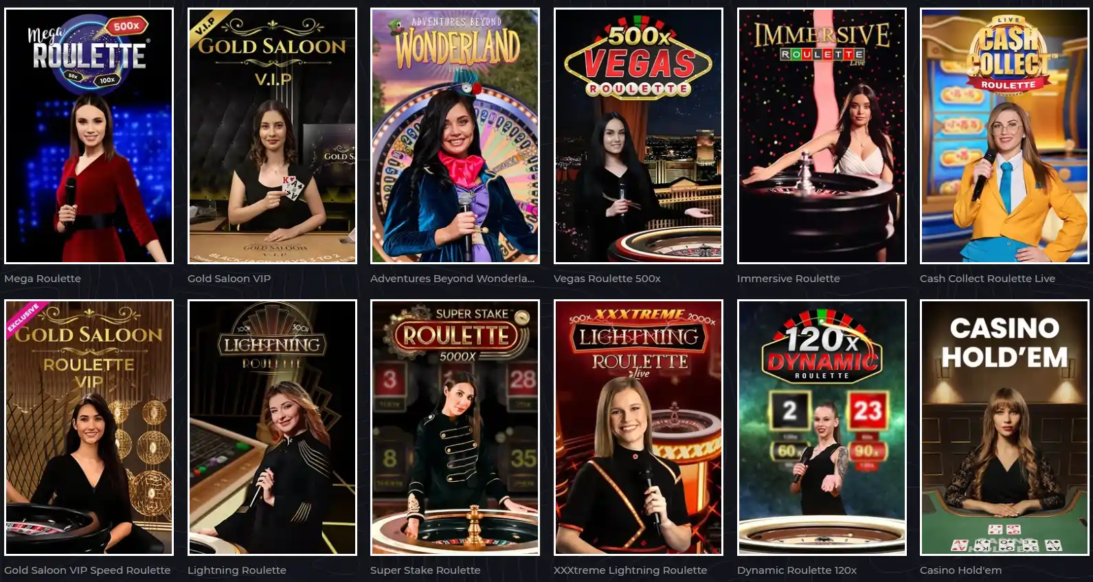 Lobby principal du casino en direct de Lunubet